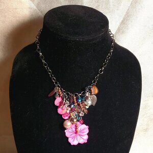 Vintage Black Chain & Multi-colored Beaded Necklace
